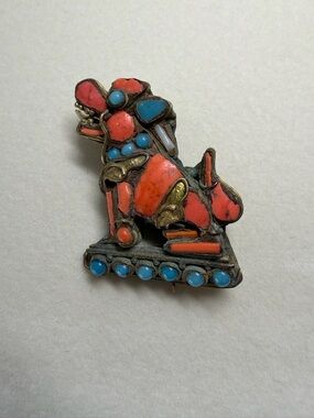 Vintage Tibetan Foo Dog Brooch-Himalayan Folk Art
